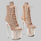 Glitter Platform Boots - 8-Inch Sparkle Ankle Boots for Pole Dance & Performance