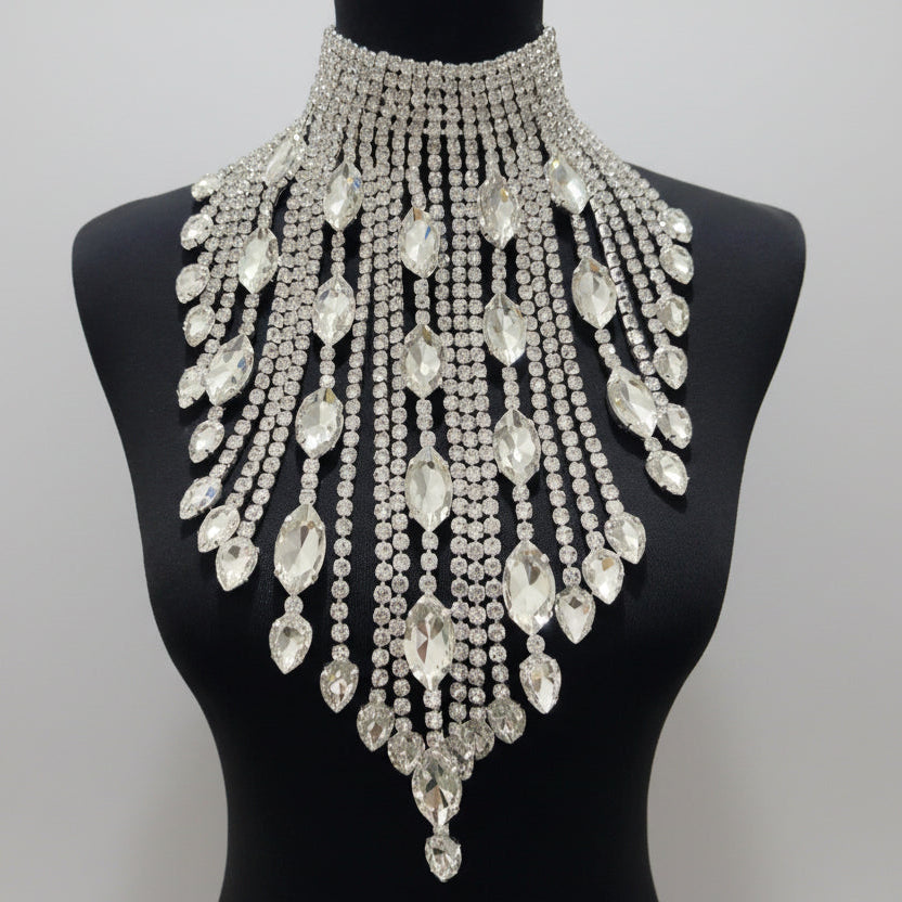 Crystal AB Tassel Necklace - Stunning Long Irregular Rhinestone Choker for Stage & Wedding