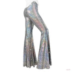 Sequin Bell-Bottom Performance Pants - High Waist Disco Flare Trousers
