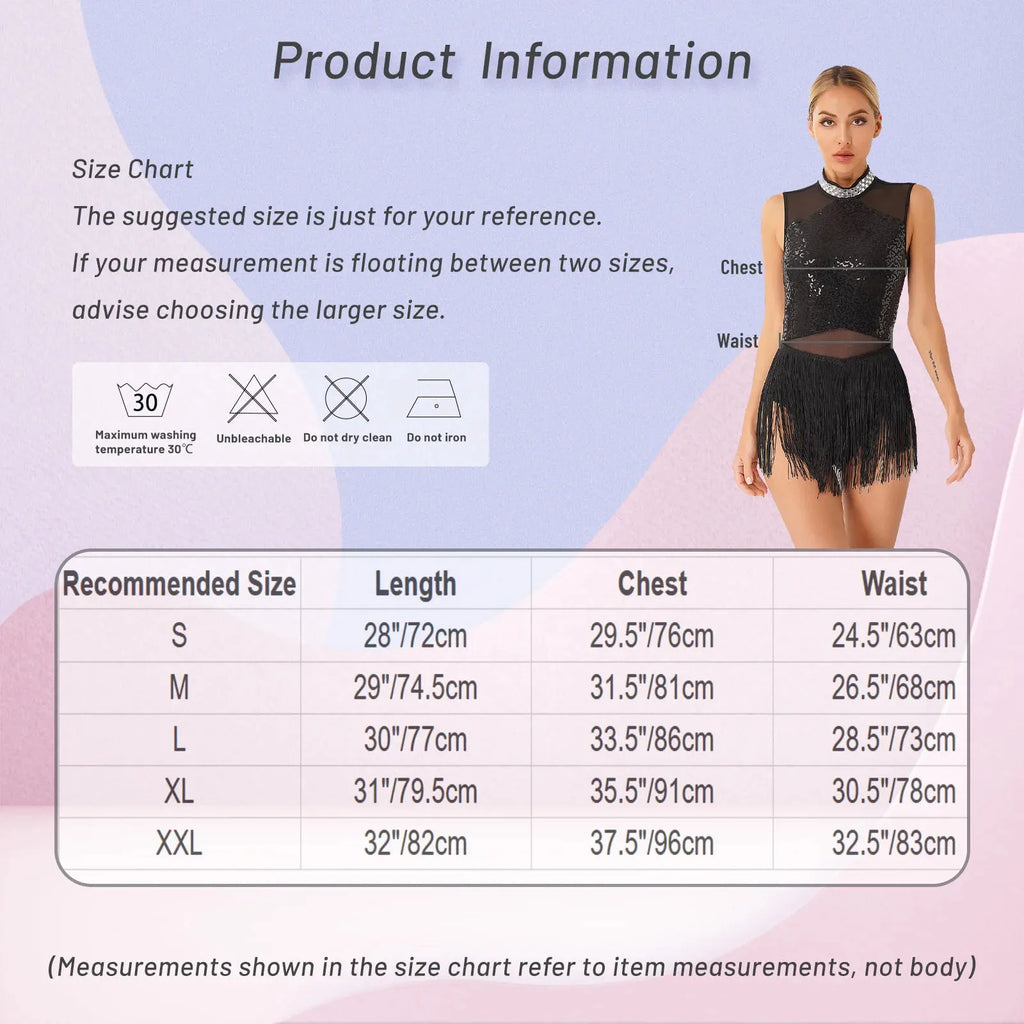 Sequin Tassel Leotard Dress | Mock Neck | Latin Dance