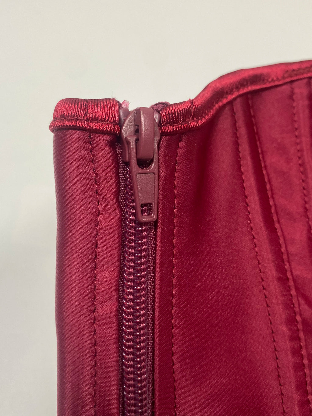 Burgundy Satin Corset Top | Side Zip | Hourglass Shaping