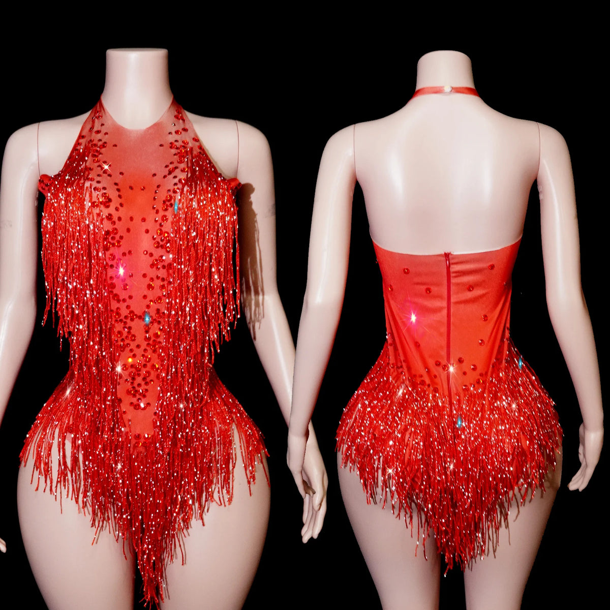 Stage Bodysuit | Rhinestone Fringe