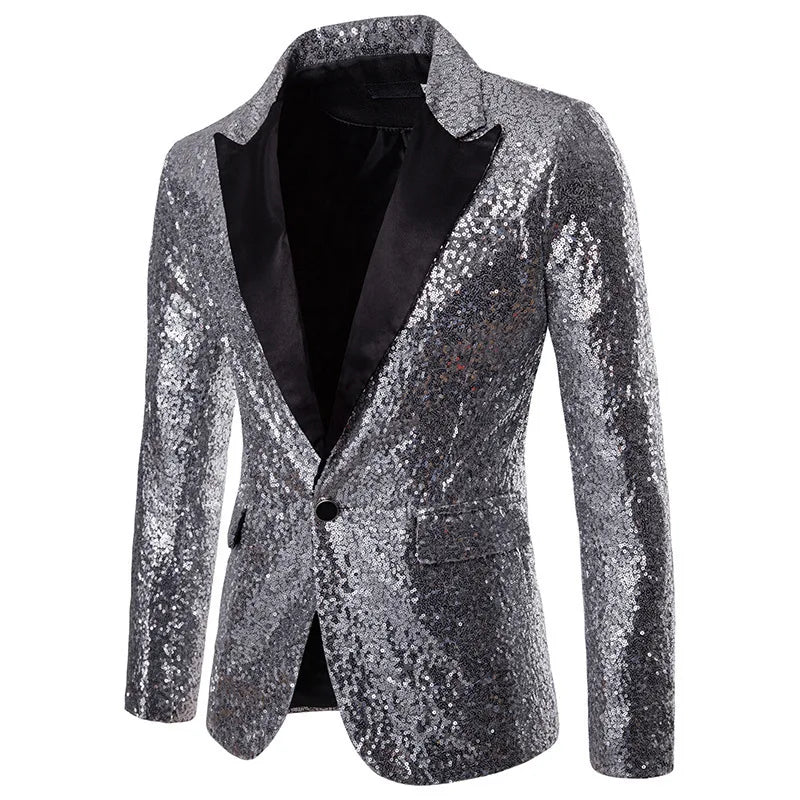 Men's Sequin Blazer | Shawl Collar | Stage & Performance | 14 Colors