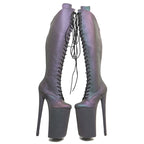 10-Inch Holographic Platform Boots - Thigh-High Reflective Dance Boots