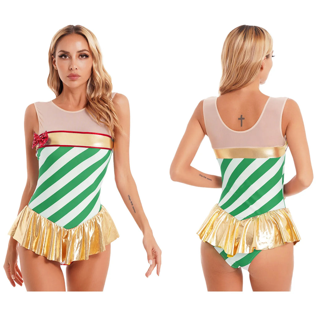 Candy Cane Dance Dress | Gold Ruffle