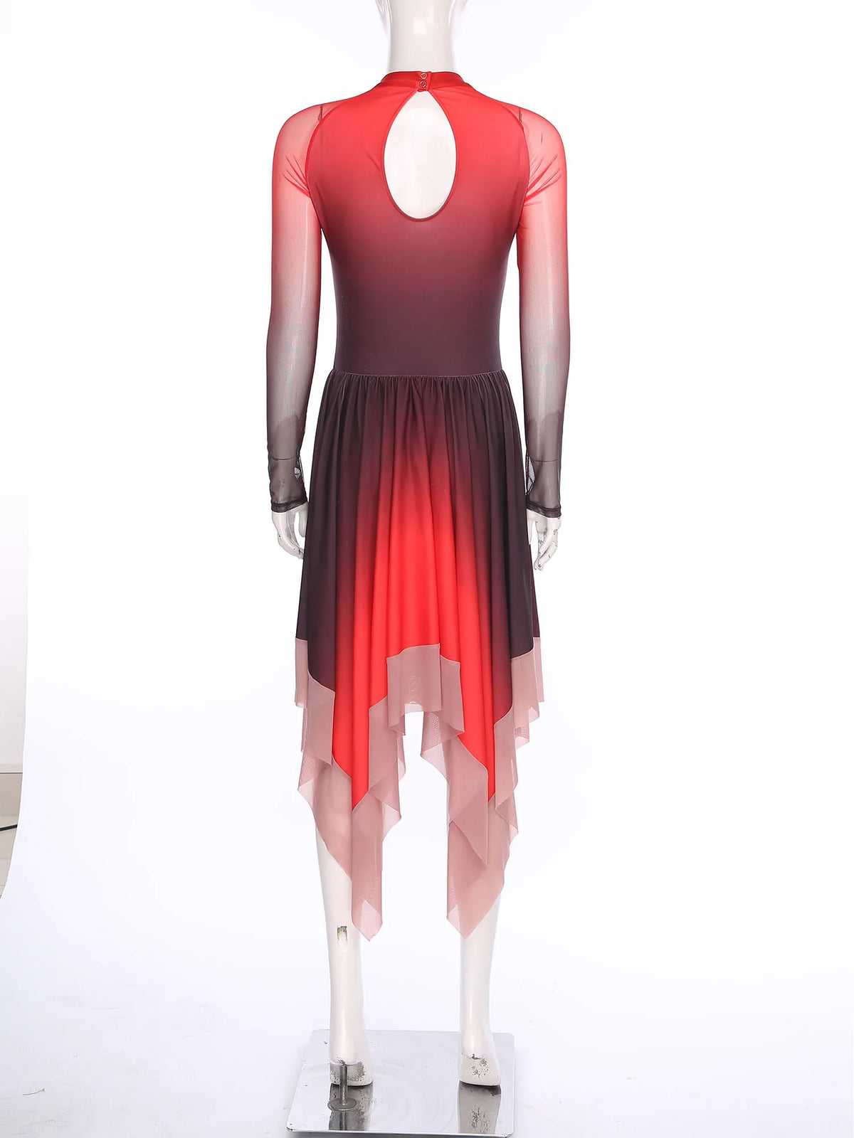Gradient Lyrical Dance Dress | Mesh Long Sleeve | Keyhole Back | Irregular Hem