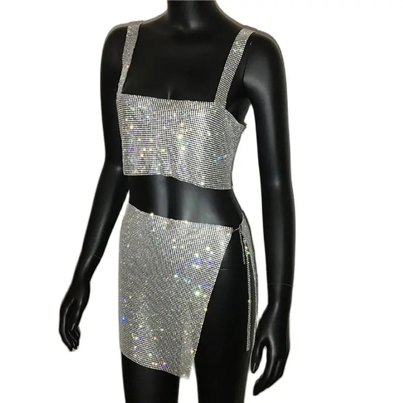 Rhinestone Crystal Two-Piece Set with Waist Chain