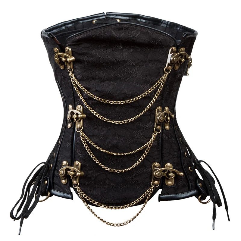 Steampunk Underbust Corset | Steel-Boned | Black & Brown