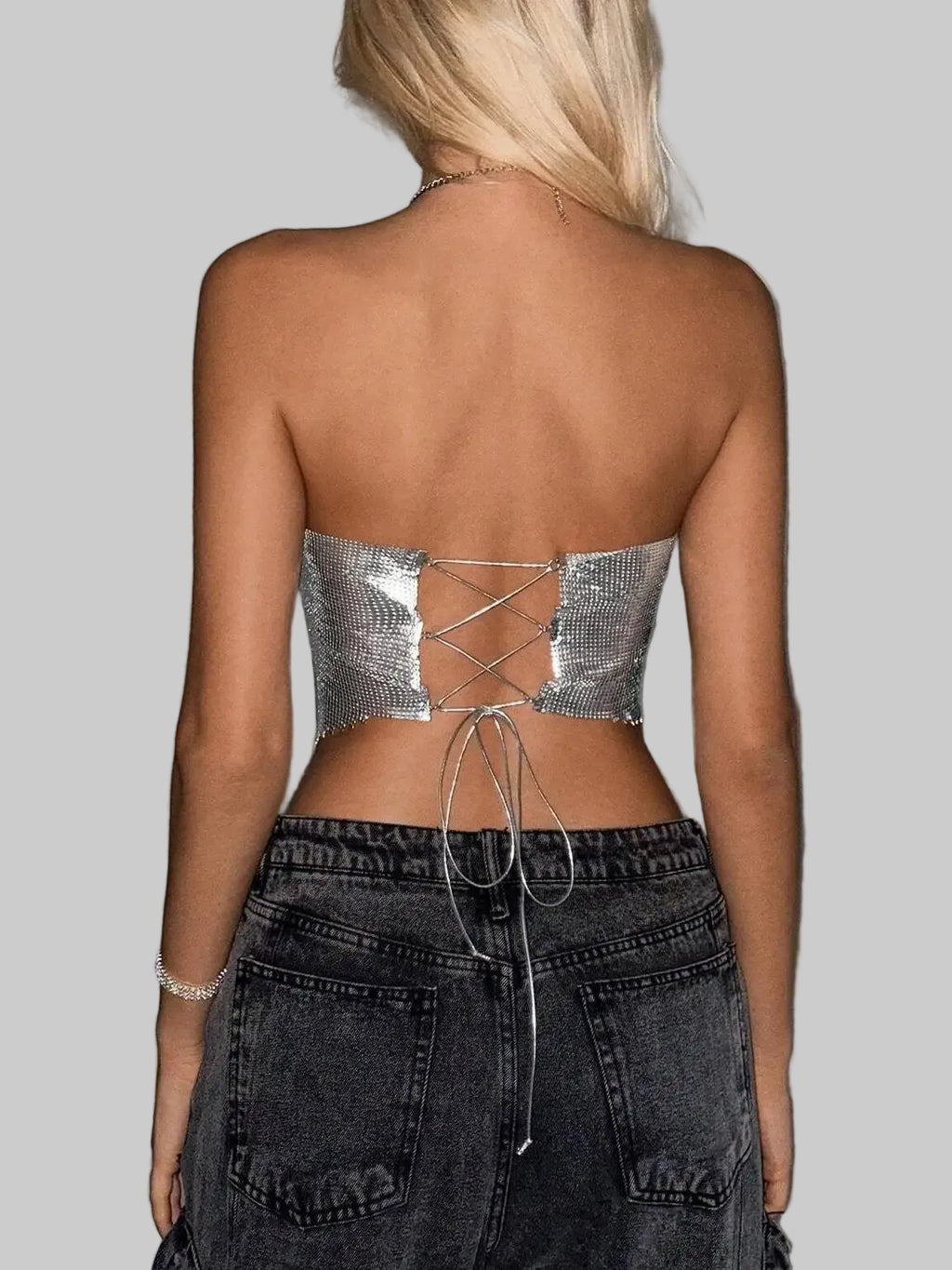 Metal Sequin Bandage Tube Top Off-Shoulder