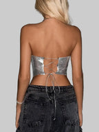 Metal Sequin Bandage Tube Top Off-Shoulder