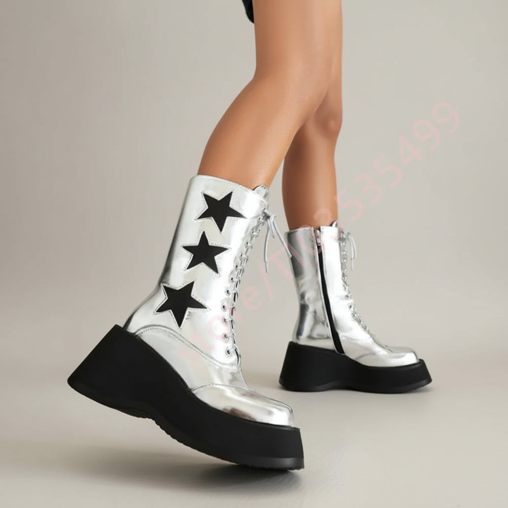 Platform Galaxy Knight Boots - Punk Wedge Ankle Boots