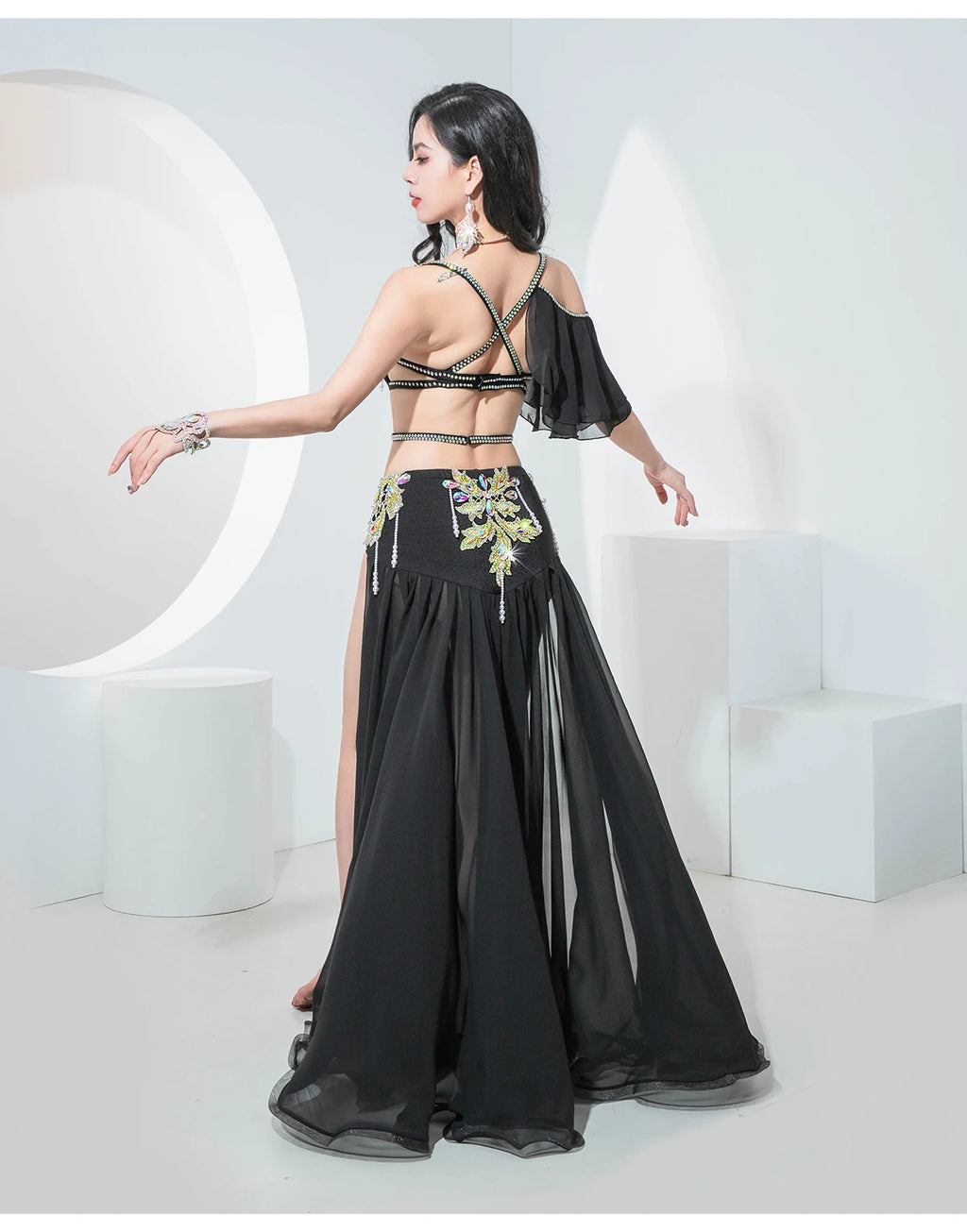Egyptian Belly Dance Costume | Rhinestone Bra & Chiffon Skirt