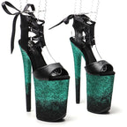 9-Inch Matte Glitter Platform Sandals - Open Toe Dance Heels