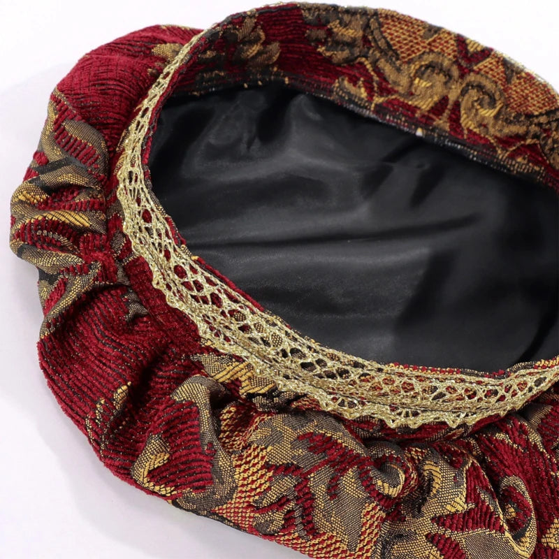 Medieval Feathered Beret Hat | Jacquard Court Cap | Cosplay
