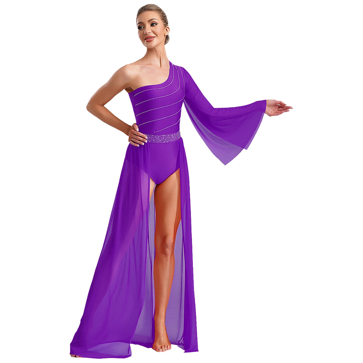 Rhinestone Lyrical Dress | Side Split | Color Block