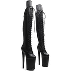 23CM Snakeskin Platform Pole Dance Knee-High Boots - 9 Inch High Heel Closed Toe Boots