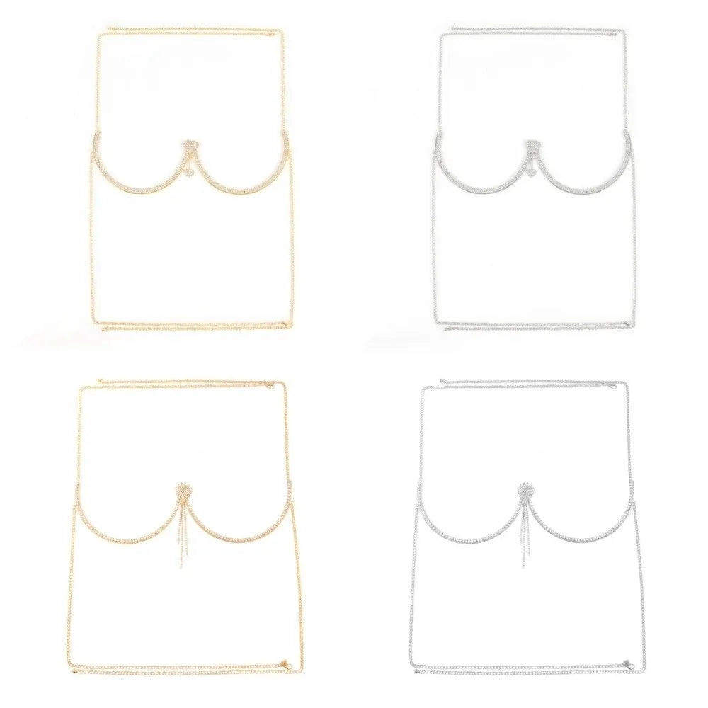 Rhinestone Body Chain | Heart & Flower | Gold & Silver