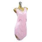 Pink Rhinestone Latin Dance Dress with Tassel Details