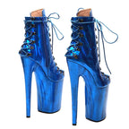 Holographic Lace-Up Pole Dance Boots – High Heel Stage Shoes
