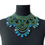 Aqua Rhinestone Bib Choker | Oversized Statement Necklace