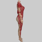 Rhinestone Print Bodycon Jumpsuit - Sparkly Spandex Catsuit for Club & Stage