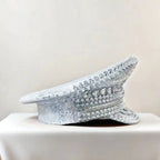 Crystal Rhinestone Captain Hat | Steampunk Pearl | Silver