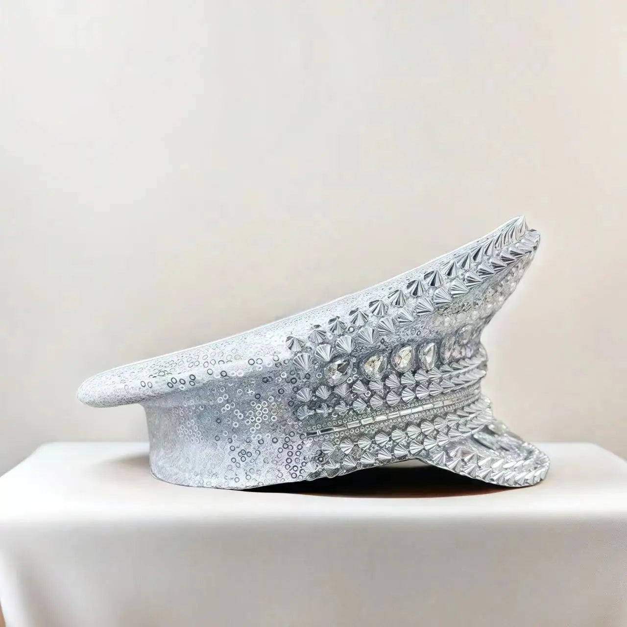 Crystal Rhinestone Captain Hat | Steampunk Pearl | Silver