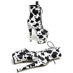 Cow Print Platform Pole Dance Boots – 8-Inch High Heel Stage Shoes