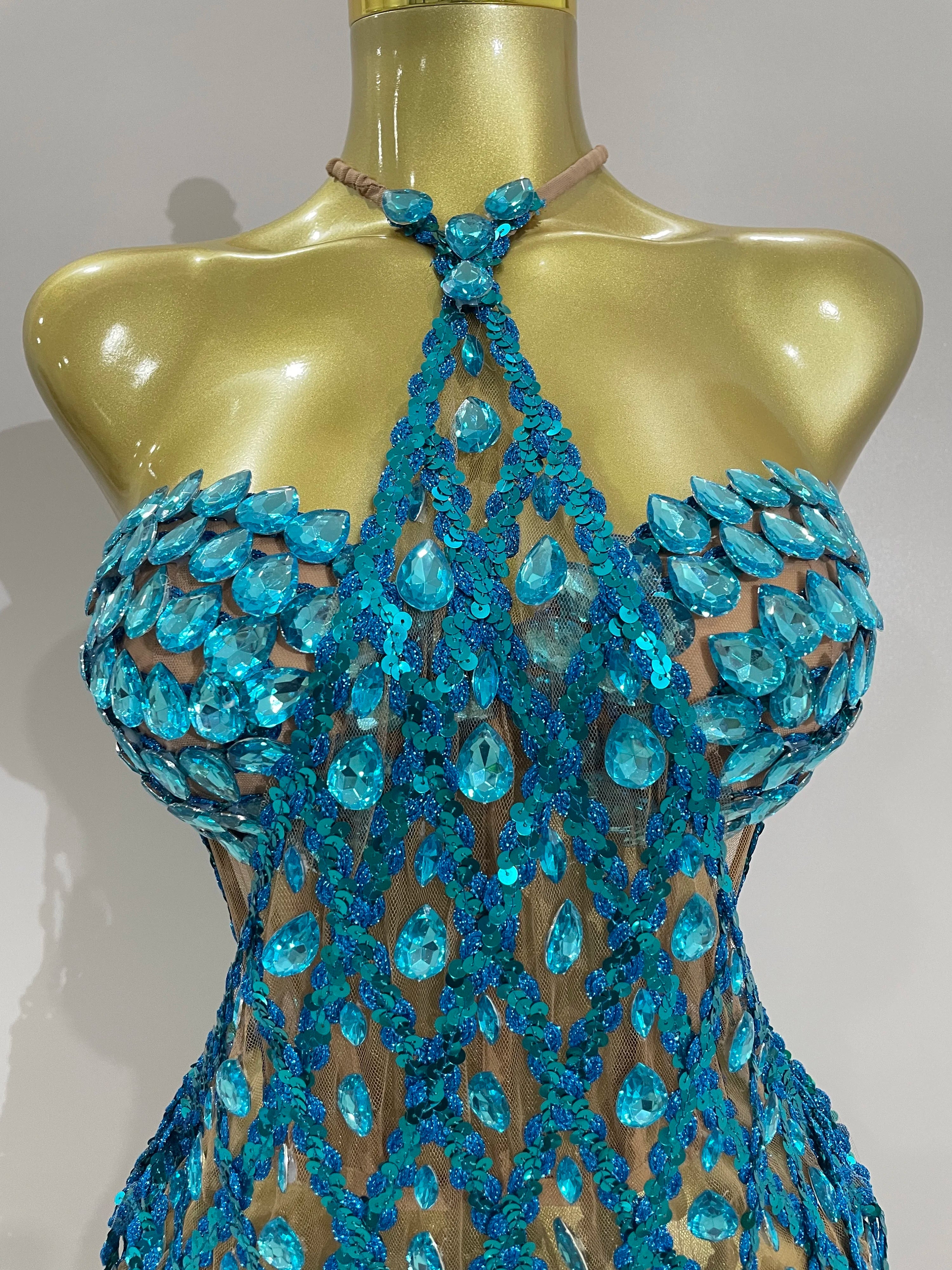 Beaded Fringe Lattice Two-Piece Set | Bra & Mini Skirt | Belly Dance