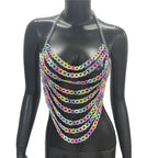Colorful Acrylic Chain Halter Crop Top - Tassel Backless Tank