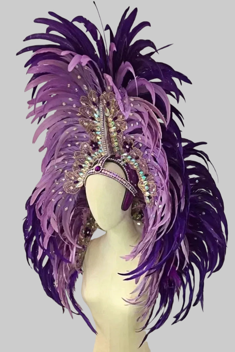 Samba Feather Headdress & Wings - Carnival Costume Set with Rhinestones