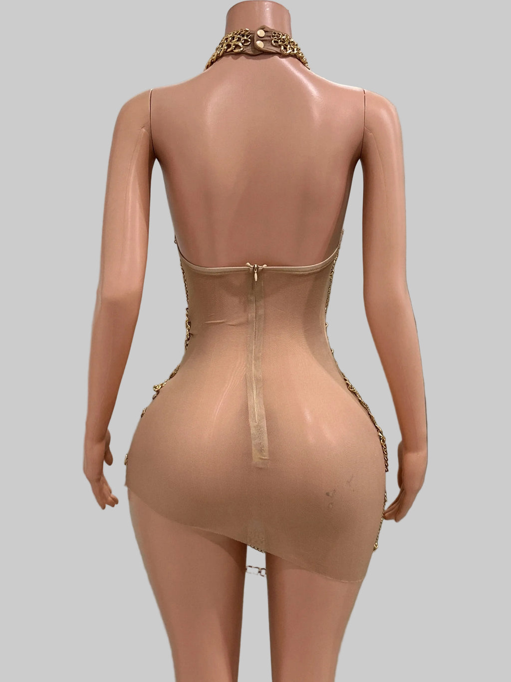 Gold Chain Sheer Mini Dress - Luxury See-Through Bodycon for Singers & Performers