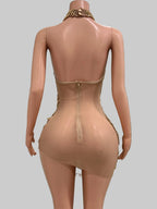 Gold Chain Sheer Mini Dress - Luxury See-Through Bodycon for Singers & Performers