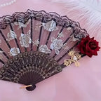 Lace Hand Fan | Black Rose Detail