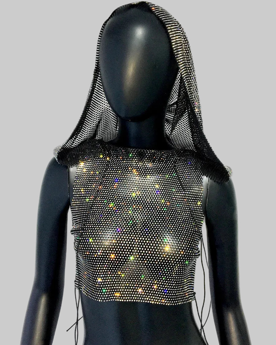 Crystal Mesh Hooded Tank Top - Sheer Performance Cami
