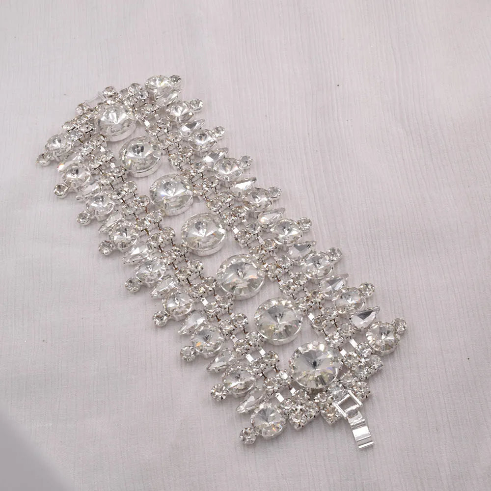 Rhinestone Bangle Bracelet | Crystal Wide Cuff | 3"