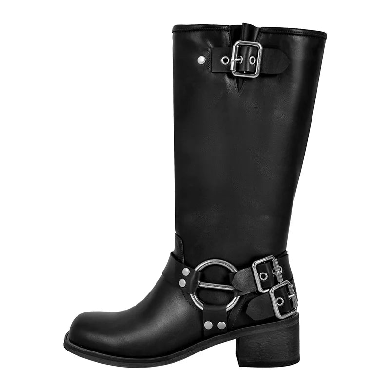 Gothic Moto Boots | Buckle Detail | Block Heel