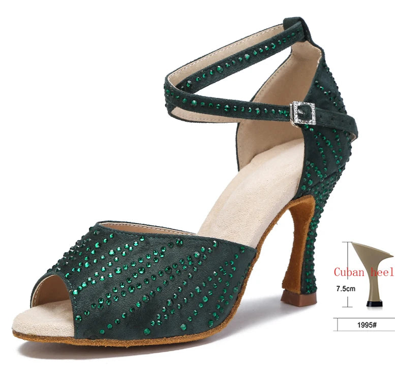 Crystal Latin Dance Heels | Suede | Multi-Color & Height