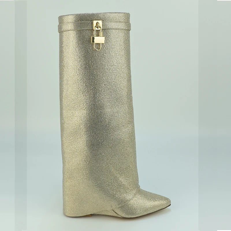 Rhinestone Knee-High Boots | Pointed Toe | 9 Colors