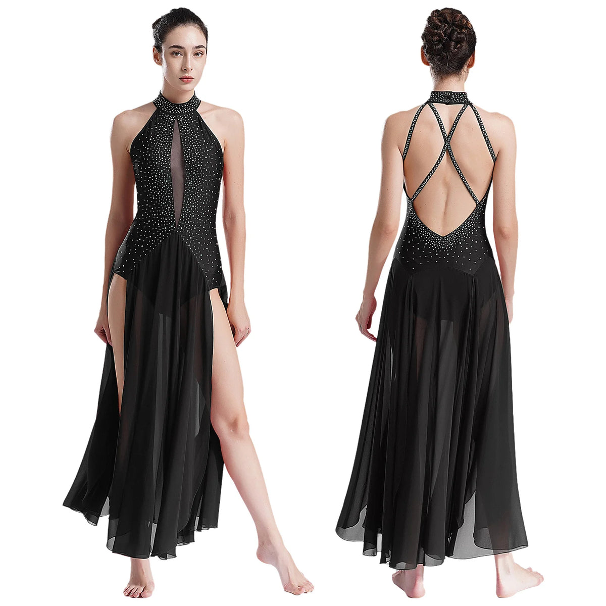 Lyrical Dance Dress | Rhinestone Split Chiffon