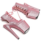 20CM Glitter Platform Pole Dance Ankle Boots - Open Toe High Heel Performance Boots