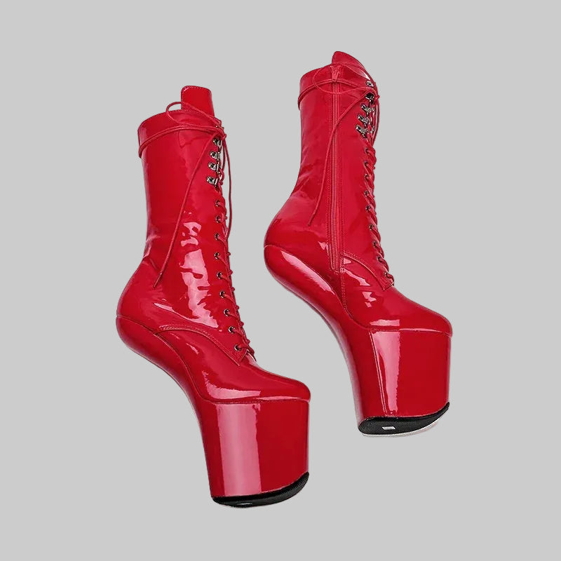 Patent Heelless Platform Pole Dance Ankle Boots