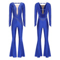 Rhinestone Bell Bottom Jumpsuit | Mesh Overlay | Long Sleeve
