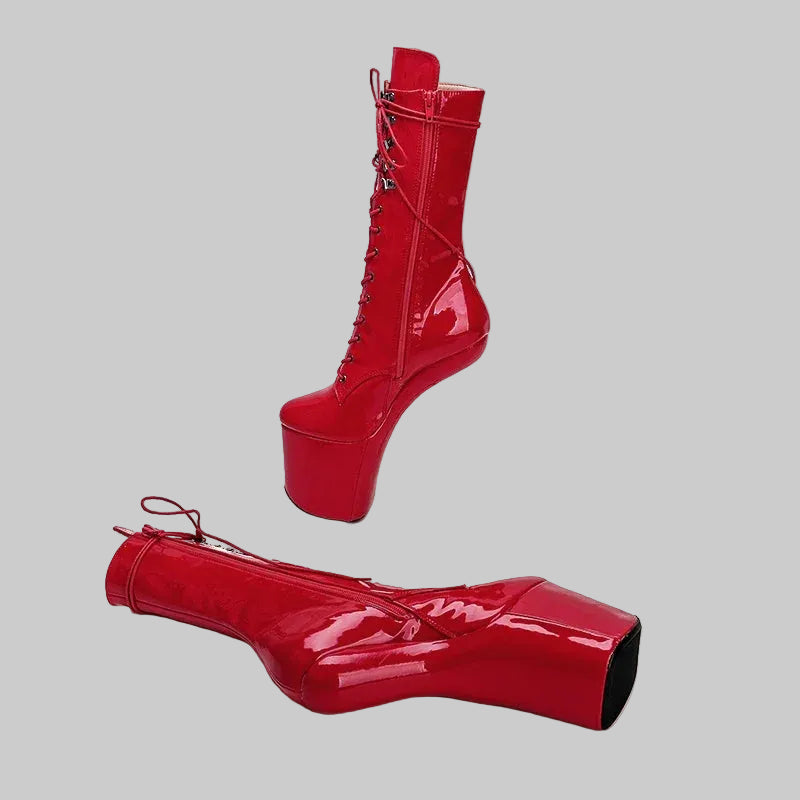 Patent Heelless Platform Pole Dance Ankle Boots