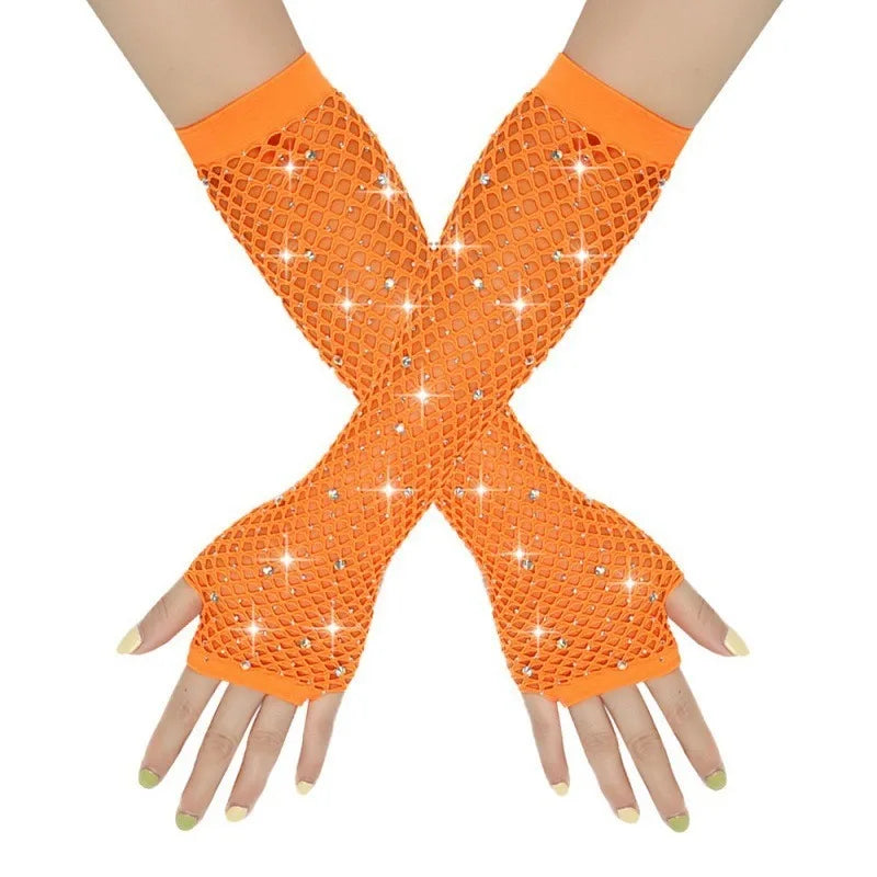 Rhinestone Fishnet Gloves | Fingerless