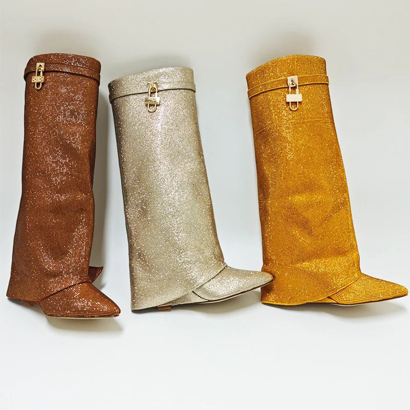 Rhinestone Knee-High Boots | Pointed Toe | 9 Colors