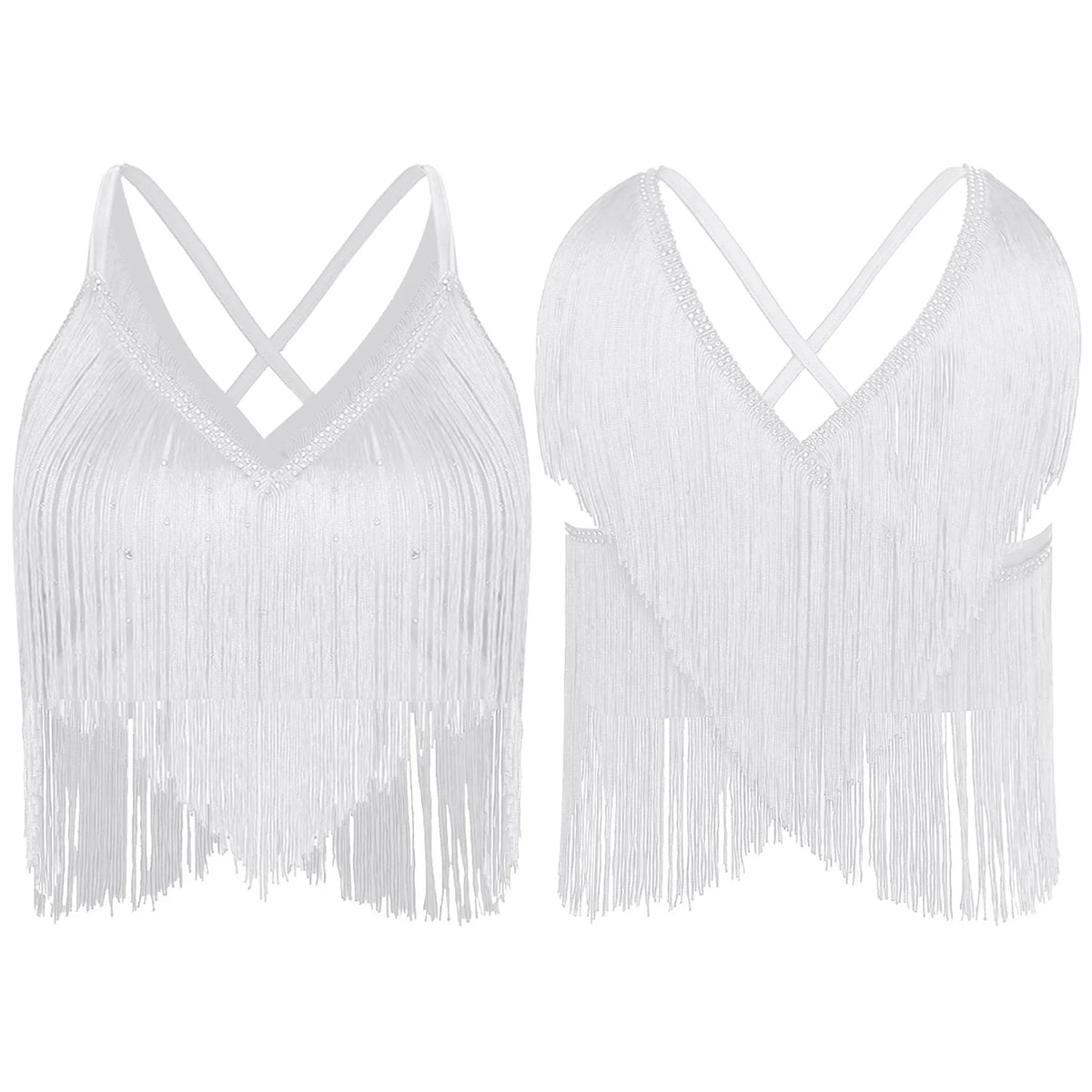 Fringe Tassel Crop Top | Crisscross Back | Latin Dance & Stage | 7 Colours