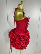 3D Rose Petal Skirt Strapless Mini Dress | Pageant | Stage