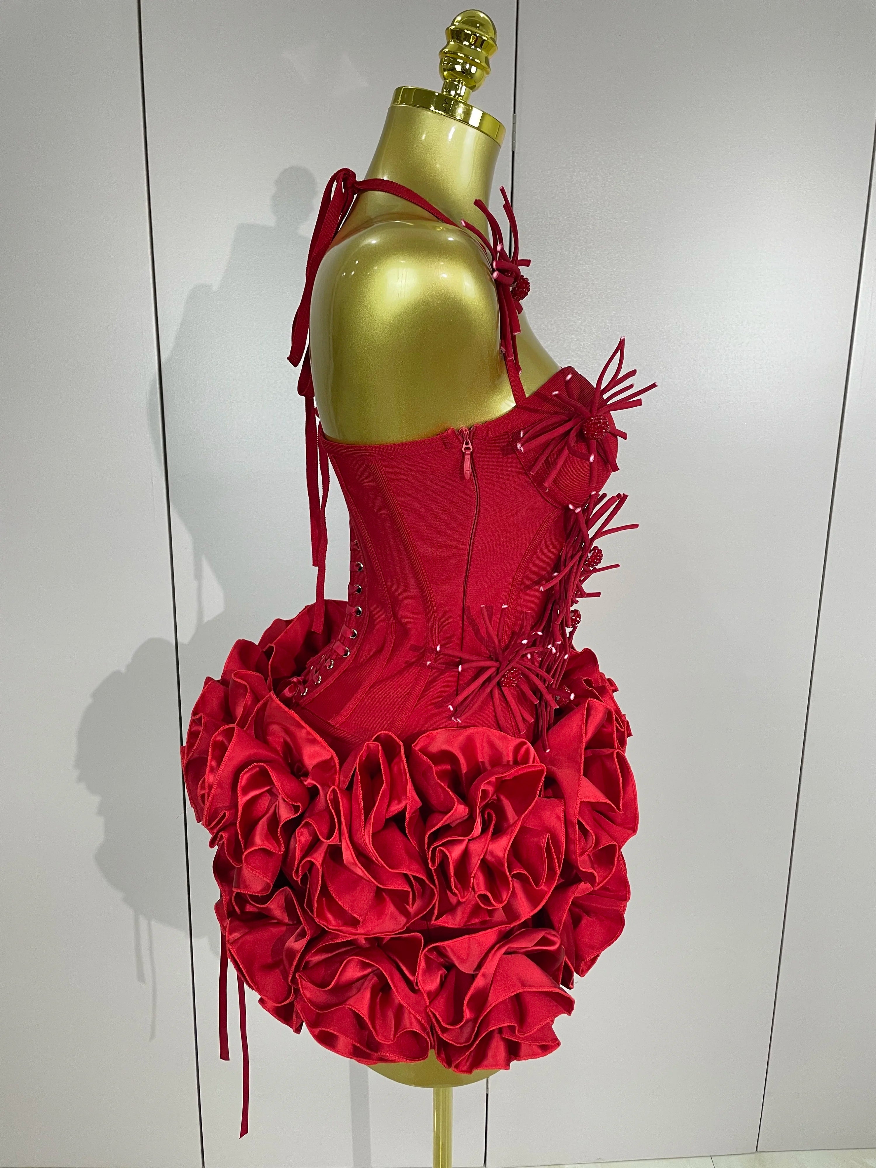 3D Rose Petal Skirt Strapless Mini Dress | Pageant | Stage