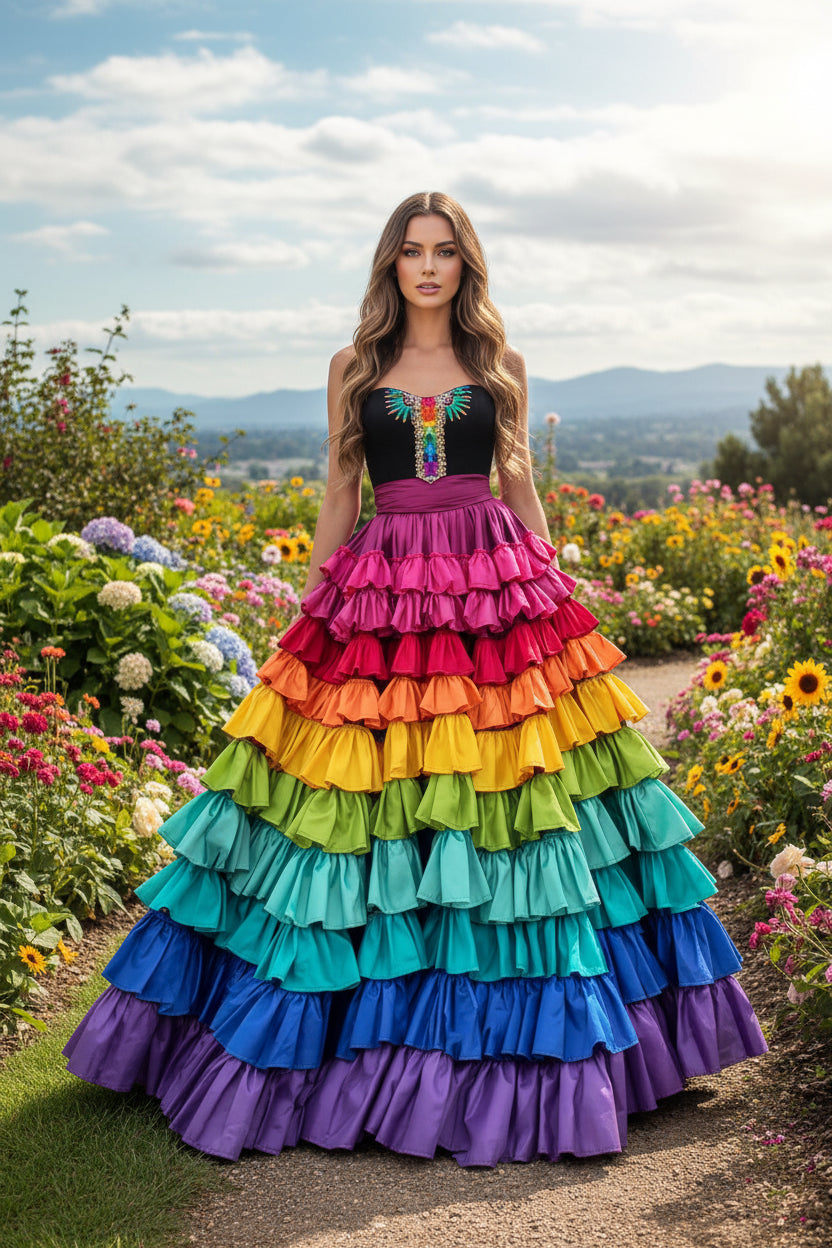 Rainbow Tiered Skirt | Floor-Length A-Line